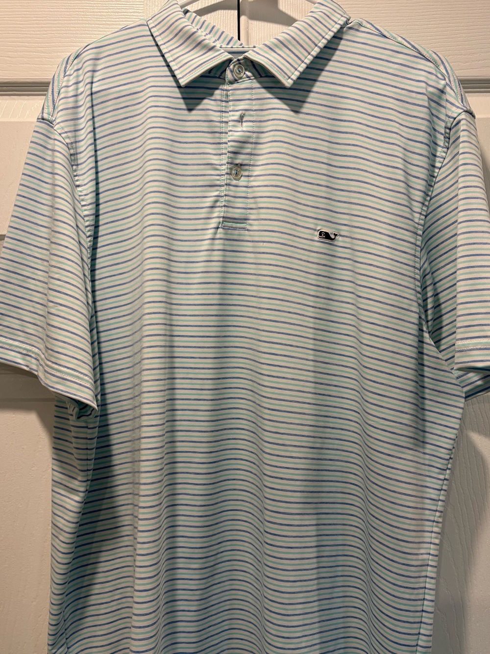 Vineyard Vines Light Blue & White Striped Men’s On the Go Polo - XL